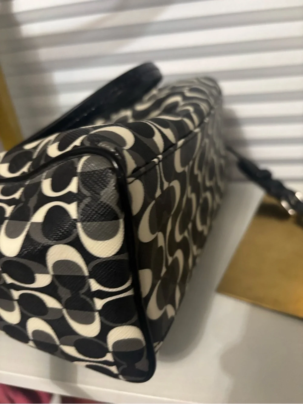 Coach Black and White Logo Satchel with Tan Tag - Picture 7 of 8